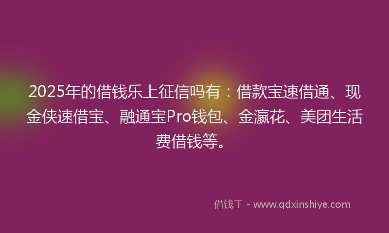 2025年的借钱乐上征信吗有：借款宝速借通、现金侠速借宝、融通宝Pro钱包、金瀛花、美团生活费借钱等。