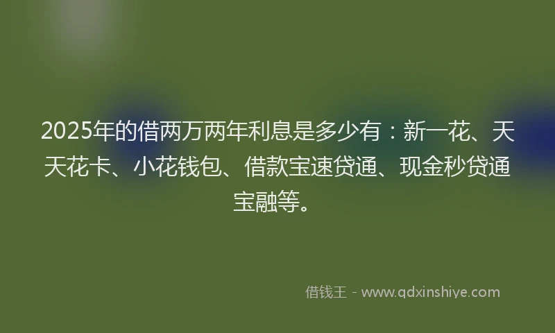 2025年的借两万两年利息是多少有：新一花、天天花卡、小花钱包、借款宝速贷通、现金秒贷通宝融等。