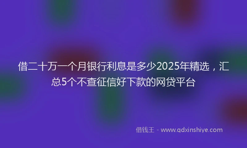 借二十万一个月银行利息是多少2025年精选，汇总5个不查征信好下款的网贷平台