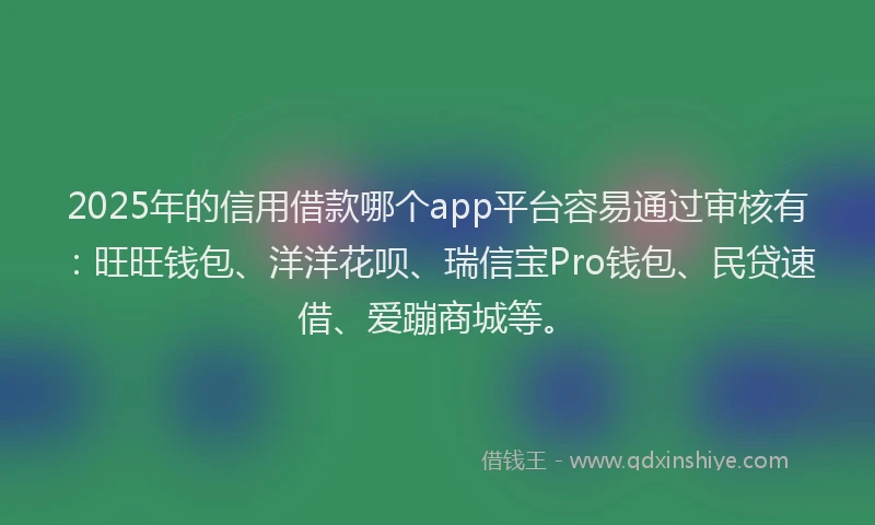 2025年的信用借款哪个app平台容易通过审核有：旺旺钱包、洋洋花呗、瑞信宝Pro钱包、民贷速借、爱蹦商城等。