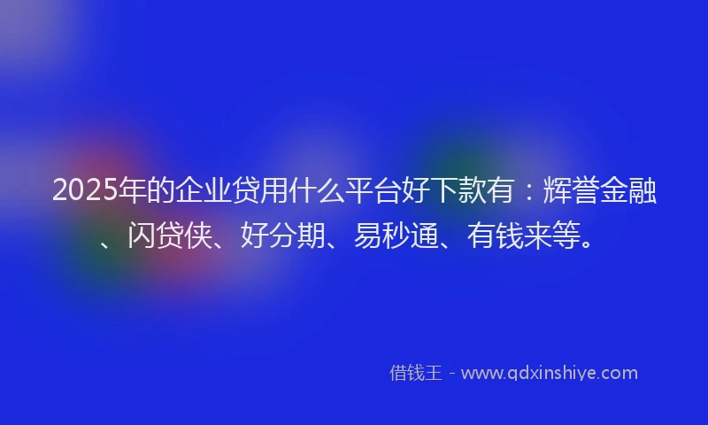 2025年的企业贷用什么平台好下款有：辉誉金融、闪贷侠、好分期、易秒通、有钱来等。