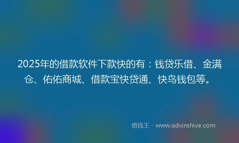 2025年的借款软件下款快的有：钱贷乐借、金满仓、佑佑商城、借款宝快贷通、快鸟钱包等。