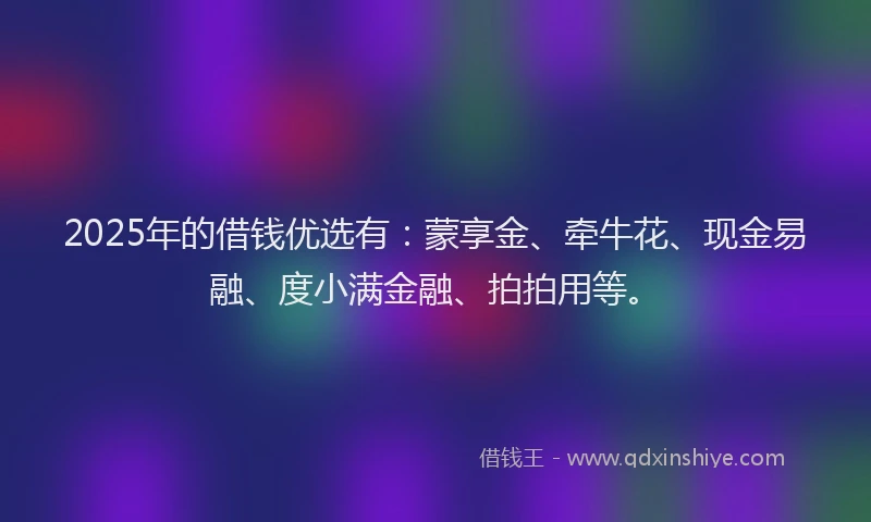 2025年的借钱优选有：蒙享金、牵牛花、现金易融、度小满金融、拍拍用等。