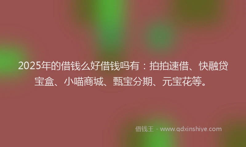 2025年的借钱么好借钱吗有：拍拍速借、快融贷宝盒、小喵商城、甄宝分期、元宝花等。