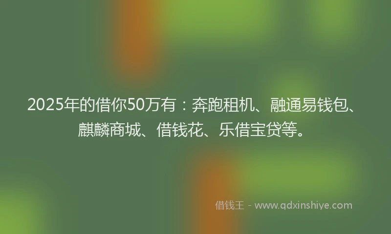 2025年的借你50万有：奔跑租机、融通易钱包、麒麟商城、借钱花、乐借宝贷等。