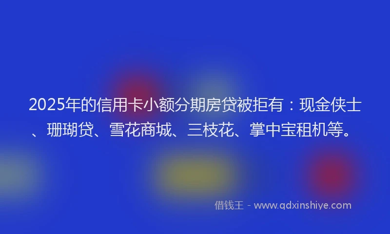 2025年的信用卡小额分期房贷被拒有：现金侠士、珊瑚贷、雪花商城、三枝花、掌中宝租机等。