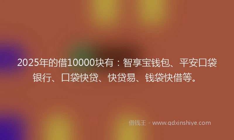 2025年的借10000块有：智享宝钱包、平安口袋银行、口袋快贷、快贷易、钱袋快借等。