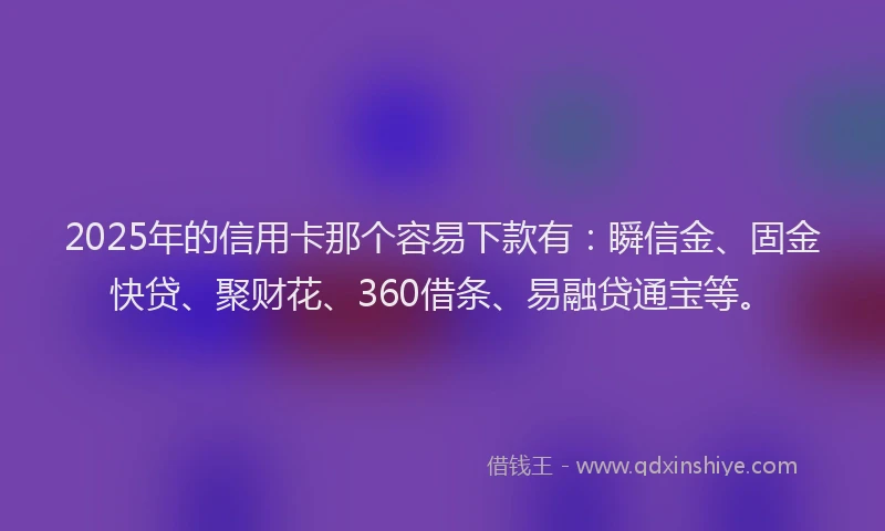 2025年的信用卡那个容易下款有：瞬信金、固金快贷、聚财花、360借条、易融贷通宝等。