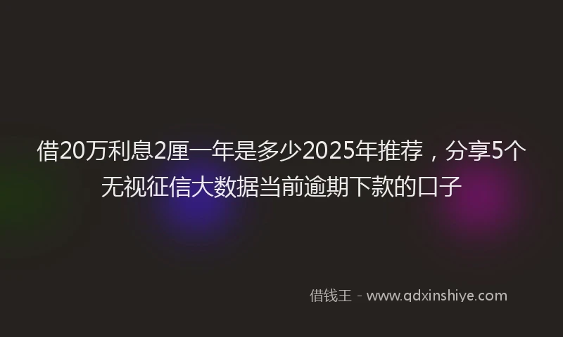 借20万利息2厘一年是多少2025年推荐，分享5个无视征信大数据当前逾期下款的口子