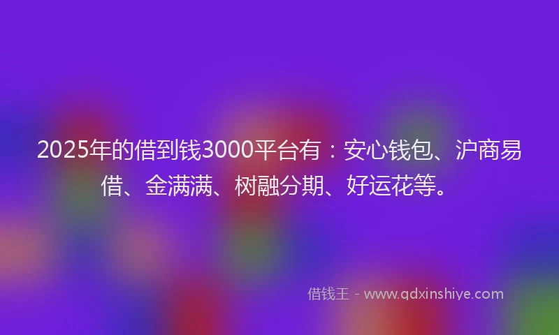 2025年的借到钱3000平台有：安心钱包、沪商易借、金满满、树融分期、好运花等。