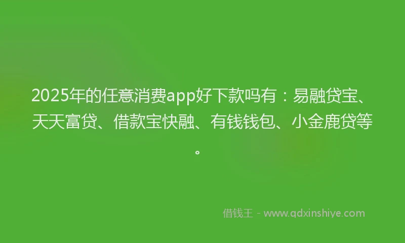 2025年的任意消费app好下款吗有：易融贷宝、天天富贷、借款宝快融、有钱钱包、小金鹿贷等。
