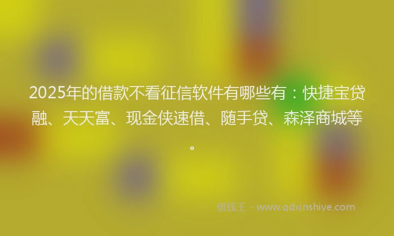 2025年的借款不看征信软件有哪些有：快捷宝贷融、天天富、现金侠速借、随手贷、森泽商城等。