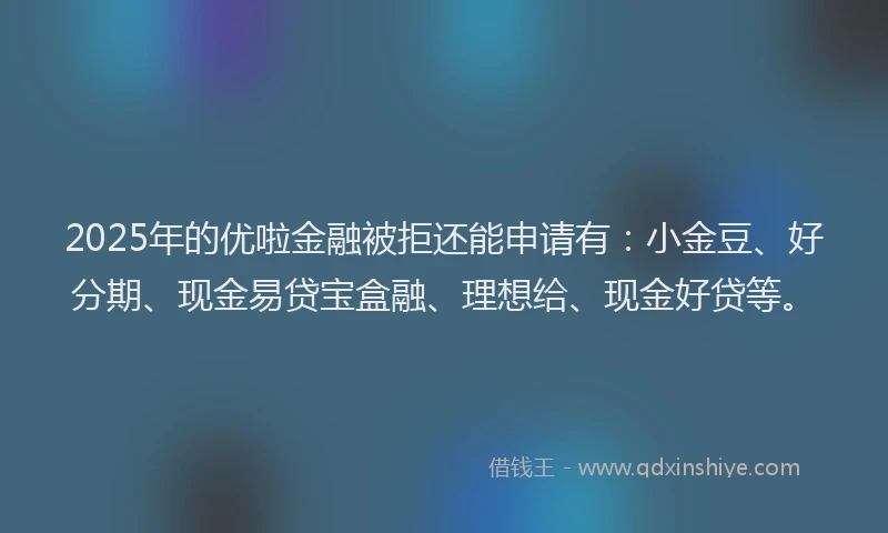 2025年的优啦金融被拒还能申请有：小金豆、好分期、现金易贷宝盒融、理想给、现金好贷等。