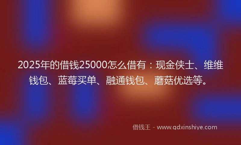 2025年的借钱25000怎么借有：现金侠士、维维钱包、蓝莓买单、融通钱包、蘑菇优选等。