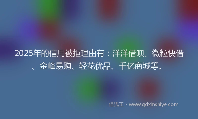 2025年的信用被拒理由有：洋洋借呗、微粒快借、金峰易购、轻花优品、千亿商城等。