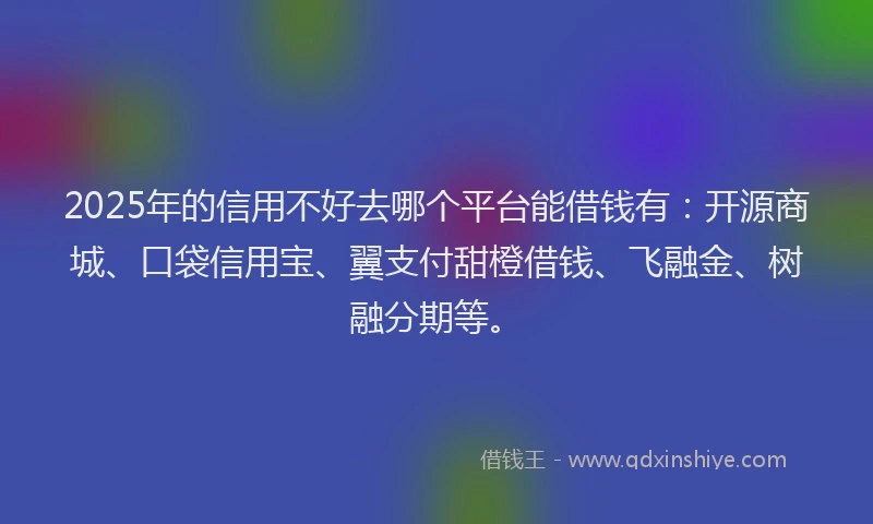 2025年的信用不好去哪个平台能借钱有：开源商城、口袋信用宝、翼支付甜橙借钱、飞融金、树融分期等。