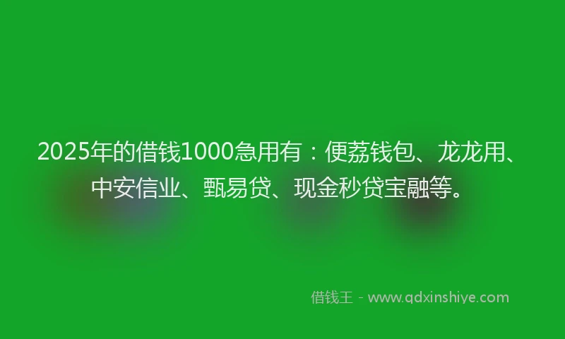 2025年的借钱1000急用有：便荔钱包、龙龙用、中安信业、甄易贷、现金秒贷宝融等。