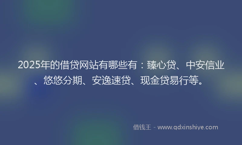 2025年的借贷网站有哪些有：臻心贷、中安信业、悠悠分期、安逸速贷、现金贷易行等。