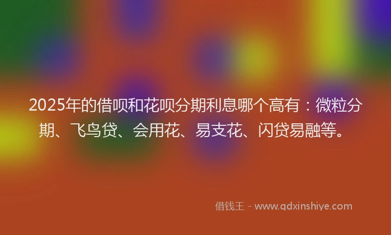 2025年的借呗和花呗分期利息哪个高有：微粒分期、飞鸟贷、会用花、易支花、闪贷易融等。