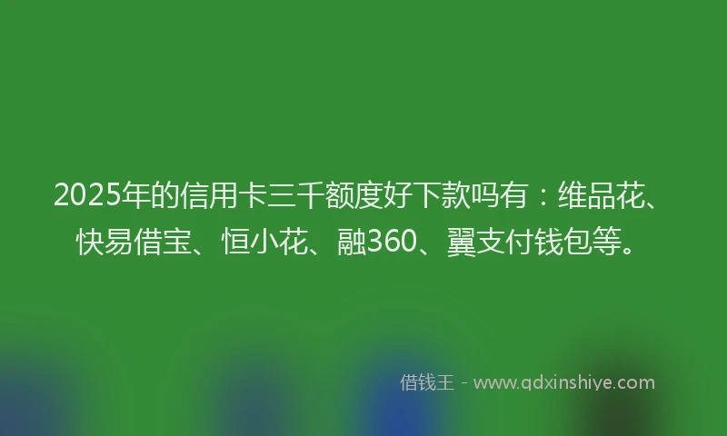 2025年的信用卡三千额度好下款吗有：维品花、快易借宝、恒小花、融360、翼支付钱包等。