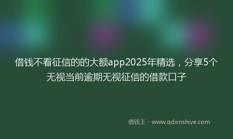 借钱不看征信的的大额app2025年精选，分享5个无视当前逾期无视征信的借款口子