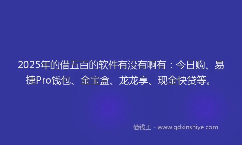 2025年的借五百的软件有没有啊有：今日购、易捷Pro钱包、金宝盒、龙龙享、现金快贷等。