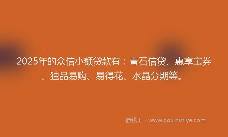 2025年的众信小额贷款有：青石信贷、惠享宝券、独品易购、易得花、水晶分期等。