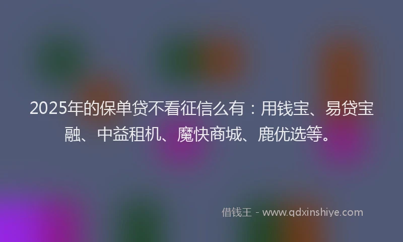 2025年的保单贷不看征信么有：用钱宝、易贷宝融、中益租机、魔快商城、鹿优选等。