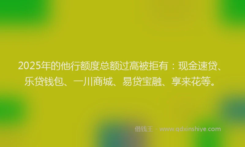 2025年的他行额度总额过高被拒有：现金速贷、乐贷钱包、一川商城、易贷宝融、享来花等。
