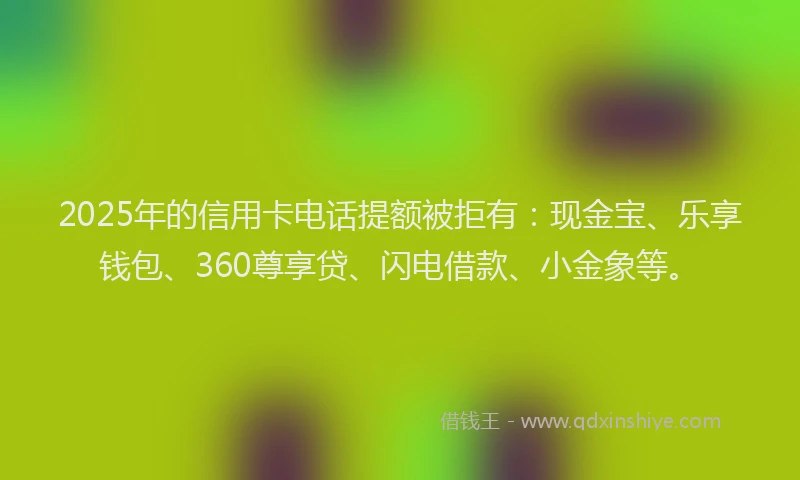 2025年的信用卡电话提额被拒有：现金宝、乐享钱包、360尊享贷、闪电借款、小金象等。