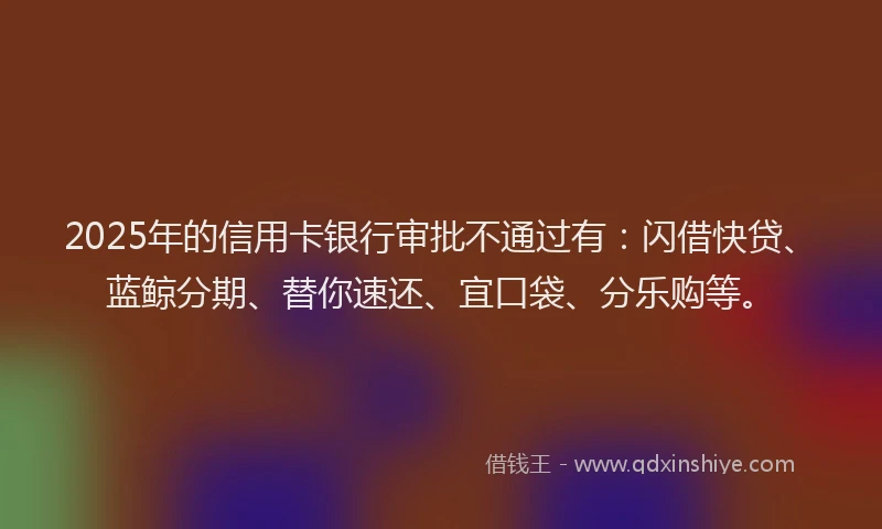 2025年的信用卡银行审批不通过有：闪借快贷、蓝鲸分期、替你速还、宜口袋、分乐购等。