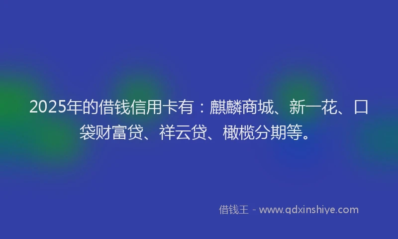 2025年的借钱信用卡有：麒麟商城、新一花、口袋财富贷、祥云贷、橄榄分期等。