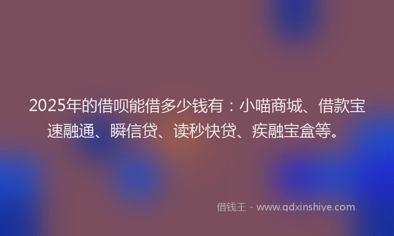 2025年的借呗能借多少钱有：小喵商城、借款宝速融通、瞬信贷、读秒快贷、疾融宝盒等。