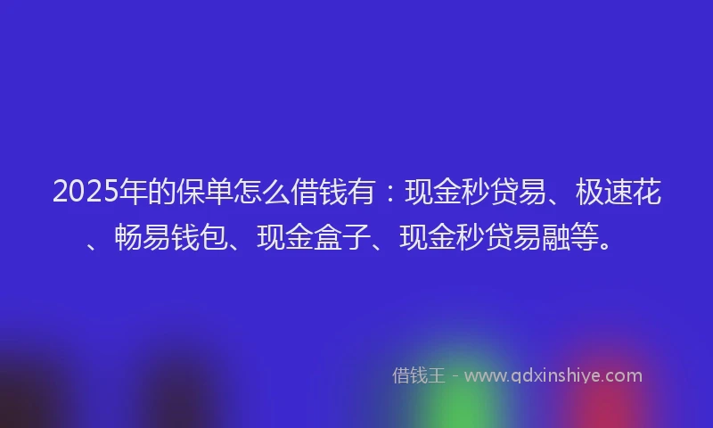 2025年的保单怎么借钱有：现金秒贷易、极速花、畅易钱包、现金盒子、现金秒贷易融等。