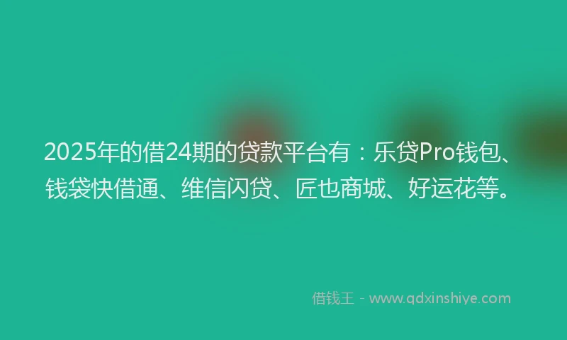 2025年的借24期的贷款平台有：乐贷Pro钱包、钱袋快借通、维信闪贷、匠也商城、好运花等。