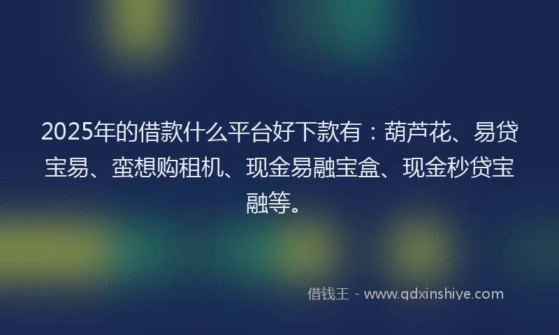 2025年的借款什么平台好下款有：葫芦花、易贷宝易、蛮想购租机、现金易融宝盒、现金秒贷宝融等。