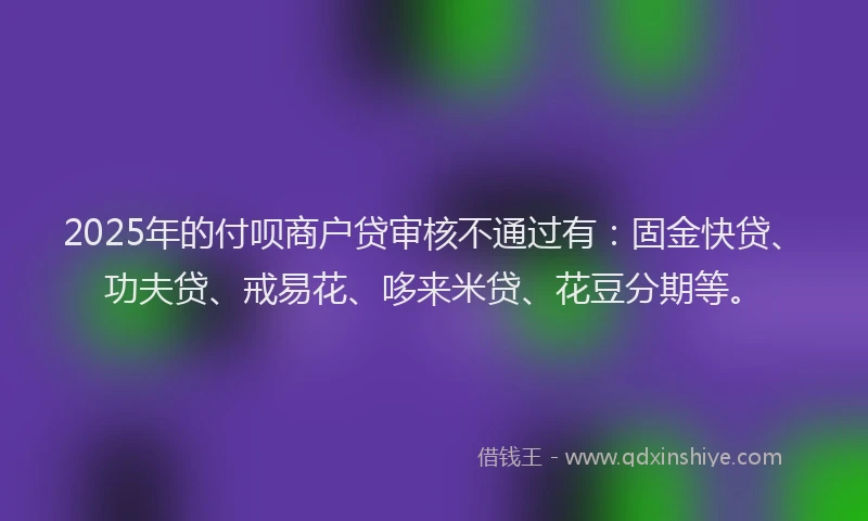 2025年的付呗商户贷审核不通过有：固金快贷、功夫贷、戒易花、哆来米贷、花豆分期等。