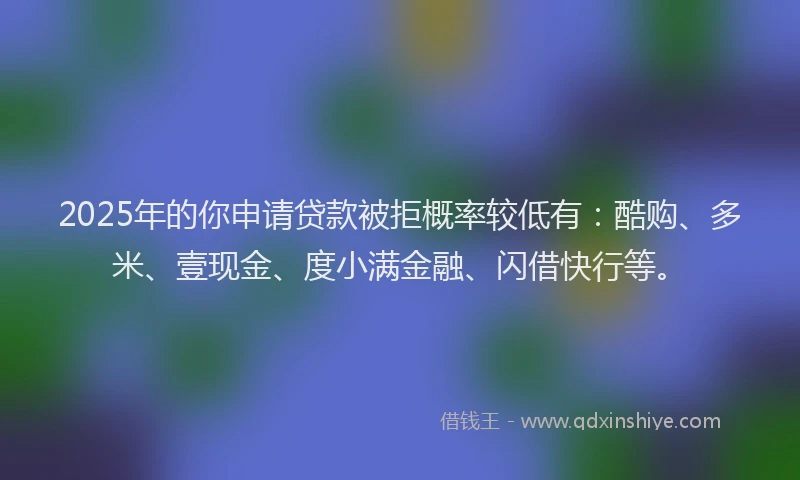 2025年的你申请贷款被拒概率较低有：酷购、多米、壹现金、度小满金融、闪借快行等。