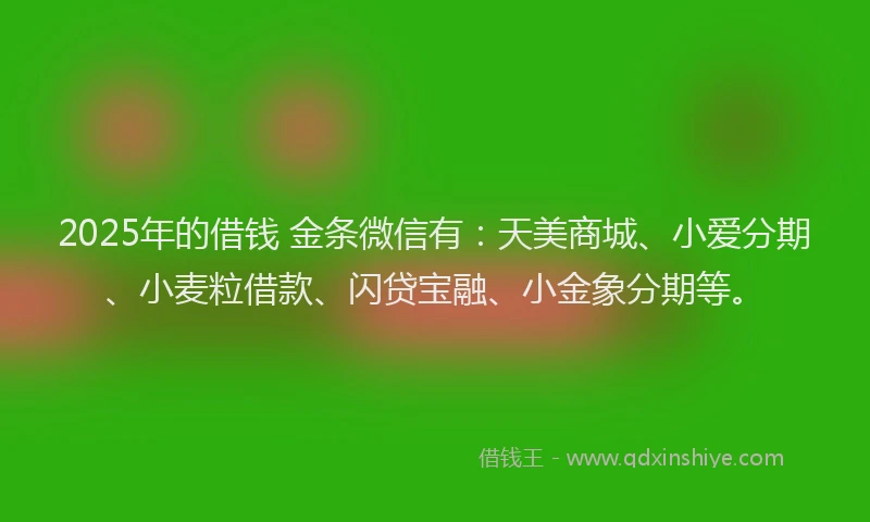 2025年的借钱 金条微信有：天美商城、小爱分期、小麦粒借款、闪贷宝融、小金象分期等。