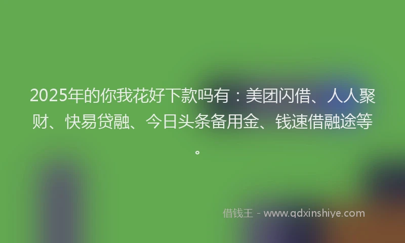 2025年的你我花好下款吗有：美团闪借、人人聚财、快易贷融、今日头条备用金、钱速借融途等。
