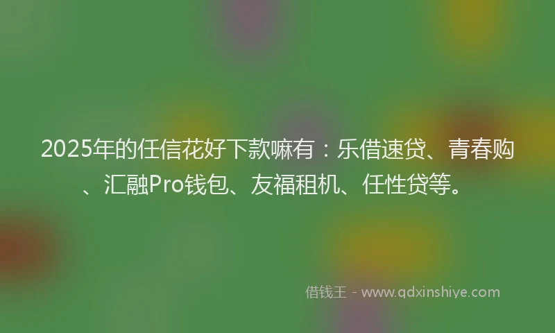 2025年的任信花好下款嘛有：乐借速贷、青春购、汇融Pro钱包、友福租机、任性贷等。