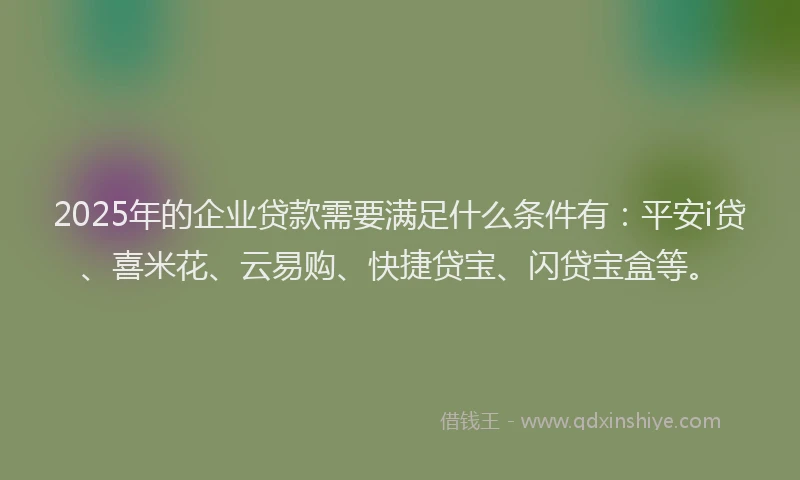 2025年的企业贷款需要满足什么条件有：平安i贷、喜米花、云易购、快捷贷宝、闪贷宝盒等。