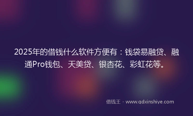 2025年的借钱什么软件方便有：钱袋易融贷、融通Pro钱包、天美贷、银杏花、彩虹花等。