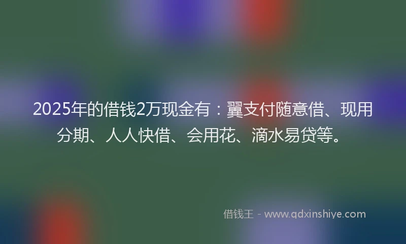 2025年的借钱2万现金有：翼支付随意借、现用分期、人人快借、会用花、滴水易贷等。