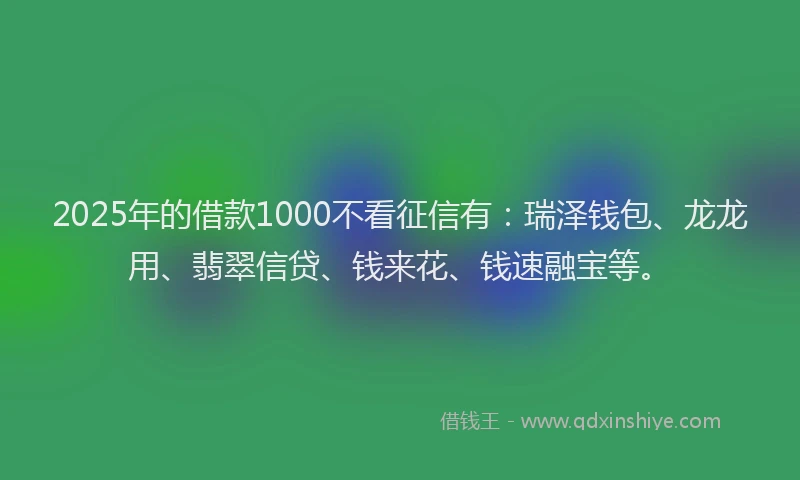 2025年的借款1000不看征信有：瑞泽钱包、龙龙用、翡翠信贷、钱来花、钱速融宝等。