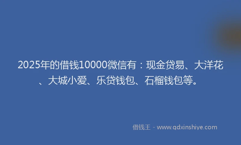 2025年的借钱10000微信有：现金贷易、大洋花、大城小爱、乐贷钱包、石榴钱包等。