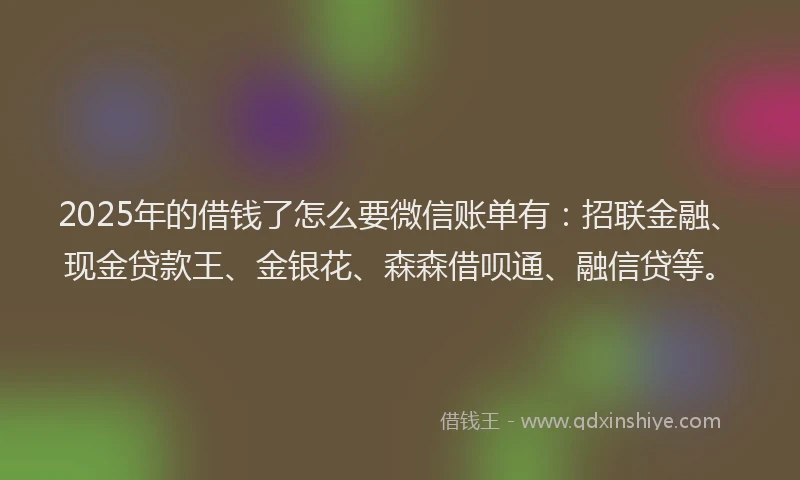 2025年的借钱了怎么要微信账单有：招联金融、现金贷款王、金银花、森森借呗通、融信贷等。