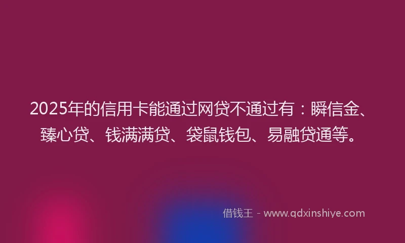 2025年的信用卡能通过网贷不通过有：瞬信金、臻心贷、钱满满贷、袋鼠钱包、易融贷通等。
