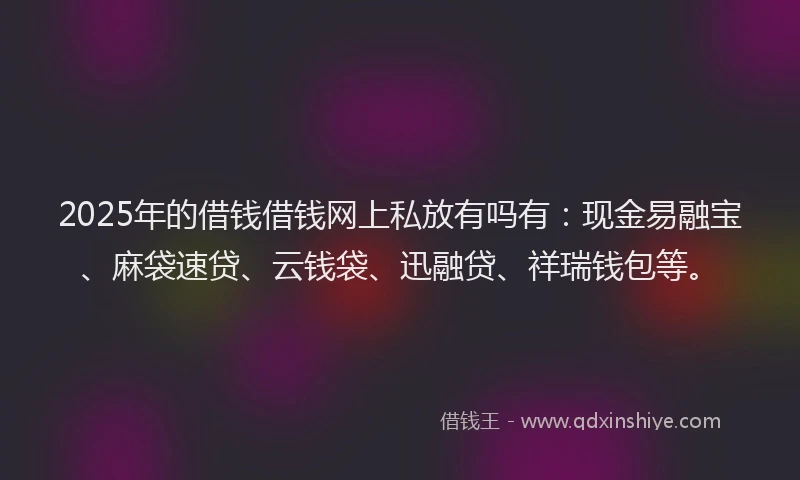 2025年的借钱借钱网上私放有吗有：现金易融宝、麻袋速贷、云钱袋、迅融贷、祥瑞钱包等。