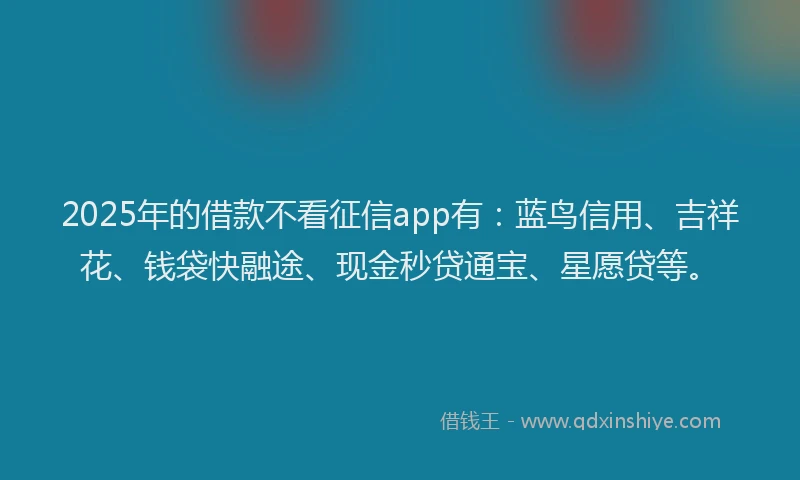 2025年的借款不看征信app有：蓝鸟信用、吉祥花、钱袋快融途、现金秒贷通宝、星愿贷等。